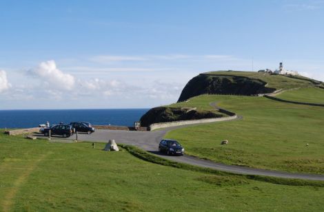 The car park at the foot of the hill leading up to Sumburgh Lighthouse, which is too much of a walk for many tourists on short visits to the world famous bird watching site. Photo Promote Shetland