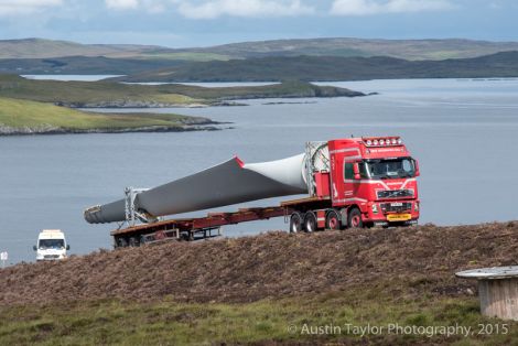 One of the blades of the 3MW Enercon E-82 E4machine arrives on site.