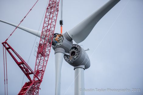 The propeller section of the turbine is being lifted into position on Sunday - Photo: Austin Taylor