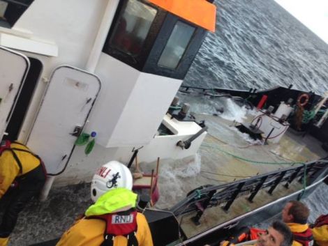 The lifeboat crew spent several hours pumping the Erin Wood's engine room dry.