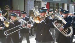 The Lerwick Brass Band on a sun-kissed Saturday in Lerwick. Photo: Chris Cope/ShetNews