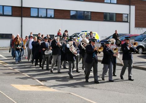 The band roll up to Mareel, where the Screenplay festival is based. Photo: Chris Cope/ShetNews