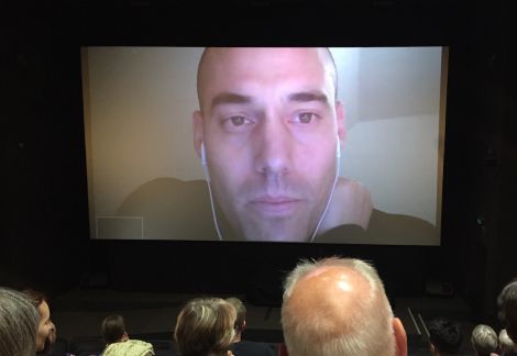 The film was introduced by director Joshua Oppenheimer via Skype - Photo: Robin MacPherson./Shetland Arts