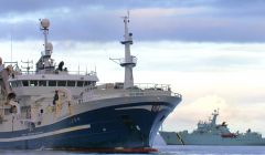 The Faroese supertrawler Kristian I Grotinum detained in Lerwick harbour last November after her skipper was arrested and appeared in Lerwick Sheriff Court charged with breaching fishing regulations. Photo Ian Leask