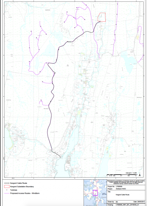 A map of the revised Kergord underground cable route - Map: SHE Transmission