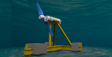 An image of the new Nova M100 tidal turbine being prepared for installation off Yell. Image Nova Innovation