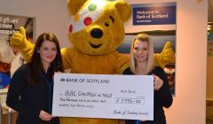 Gillian Moncrieff and Sara Polak of the local branch of the Bank of Scotland presenting a cheque for almost £6,000 - all photos BBC Radio Shetland.