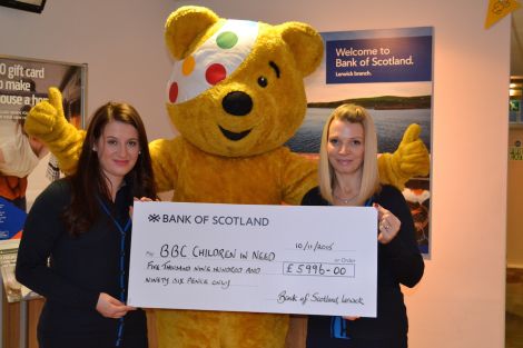 Gillian Moncrieff and Sara Polak of the local branch of the Bank of Scotland presenting a cheque for almost £6,000 - all photos BBC Radio Shetland.