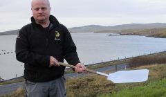 Henry MacColl (with pizza shovel or buccia di pizza) at the site for his proposed new Italian restaurant - Photo: Hans J Marter/ShetNews