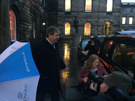 Alistair Carmichael leaving the Court of Session buildings on Monday evening. He will continue giving evidence on Tuesday. Photo: Michael MacLeod