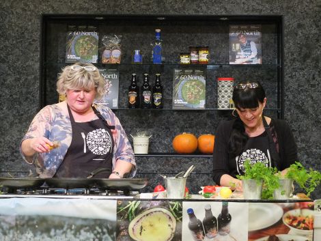 Eunice Henderson and Jane Moncrieff of Shetland Larder at the Clickimin last weekend. Photo: Elizabeth Atia