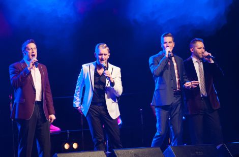 The sounds of Christ and Christmas at the Clickimin, courtesy of Ernie Haase (far left) and his Signature Sound sidekicks (from left) Devin McGlamery, Dustin Doyle and Paul Harkey. Photo Malcolm Younger/Millgaet Media