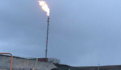 A photo of the gas plant flare stack lit for the first time on Thursday morning.