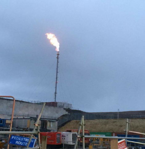 A photo of the gas plant flare stack lit for the first time on Thursday morning.