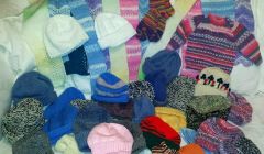 Some of the knitted goods donated in response to an appeal from Shetland Solidarity With Refugees group.