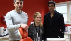 Lerwick's new dentists Ernesto Fernandez Dias (left) and Stefan Arora, with receptionist Ewa Arora on the opening day for Lerwick Dental Practice. Photo Hans J Marter/Shetnews