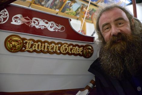 Lerwick Guizer Jarl Mark Evans with his galley Lauren Grace - Photo: Chris Brown