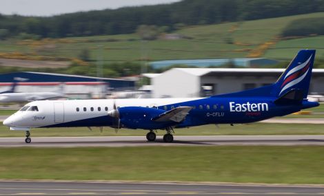 An Eastern Airways oil charter flight landing at Aberdeen airport.