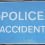 A blue and white police accident sign.