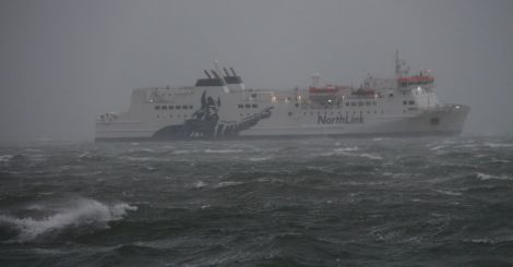 MV Hjaltland anchored in Kirkwall Bay on Sunday morning. Photo courtesy of Graham Campbell.