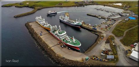 An aerial view of Symbister harbour - Photo: Ivan Reid