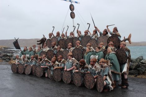 Never mind the weather. The whole squad gathers on and around Ain Urrida at Hillswick on a wet and windy Friday afternoon.