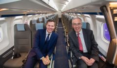 Transport minister Derek Mackay joins Loganair chairman David harrison in the newly refurbished Saab 340 - Photos: Loganair