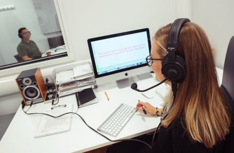 Research assistant Lynda Tomarelli recording the voice from a 'donator' - Photo: Edinburgh University