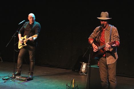 Rich Hall, right, joined by guitarist Rob Childs at Mareel on Tuesday night. Photo: Davie Gardner