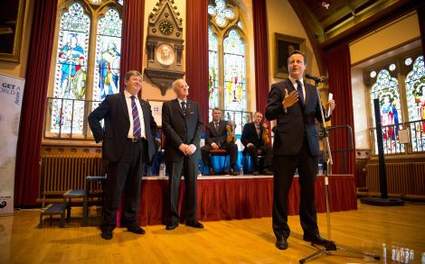 MP Alistair Carmichael, pictured looking on as David Cameron gave an address at Lerwick Town Hall back in 2014, wants to know how the Prime Minister would "look people in the eye" if he found himself wading through crude oil on a beach following a disaster due to the removal of emergency cover.