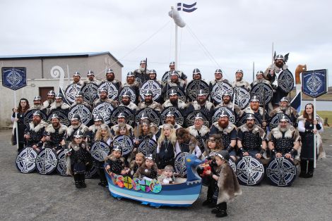 Vikings young and old with their galleys big and small outside Brae hall on Friday morning. Photo Hans J Marter/Shetnews