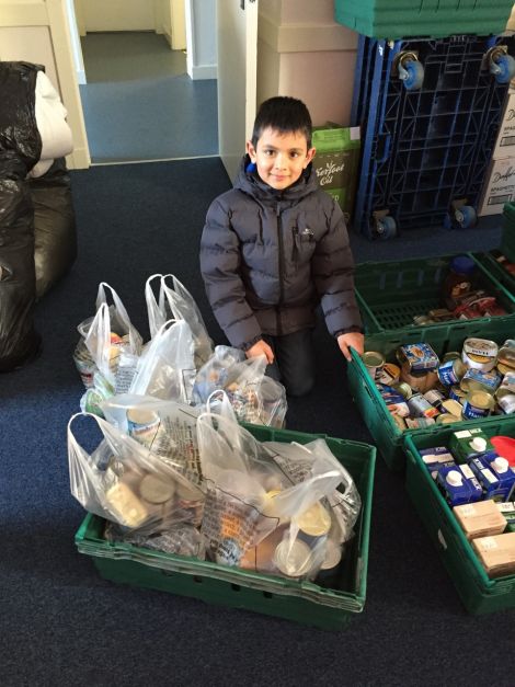 Young Matthew pancake fundraiser enabled him to buy food to donate to the local Salvation Army collection.