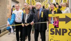 Nicola Sturgeon cutting the ribbon on the SNP's local campaign HQ at Bank Lane on Monday afternoon. Photo: David Spence