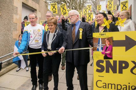 Nicola Sturgeon cutting the ribbon on the SNP's local campaign HQ at Bank Lane on Monday afternoon. Photo: David Spence