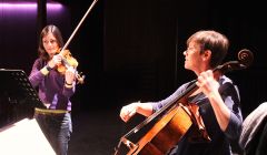 Violinist Cheryl Crockett and cellist Alison Lawrance during rehearsals on Thursday afternoon - Photo: Hans J Marter/ShetNews