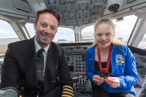 Errand with Loganair pilot Kurray Gibbons on her first sponsored flight this week to attend the para swimming championships in Glasgow.