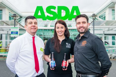 Asda's buying manager Brian O'Shea pictured with Lerwick Brewery chief executive Isla Mercer and Chris Miller of the Craft Beer Clan of Scotland, which was involved in securing the Asda deal.