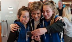 First Minister Nicola Sturgeon posed for selfies with islanders travelling north on the ferry from Aberdeen on Sunday night. Photo courtesy of the SNP