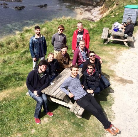 Fat-Suit see the sights of Shetland on Friday afternoon with promoter Lyall Halcrow (back row, right).