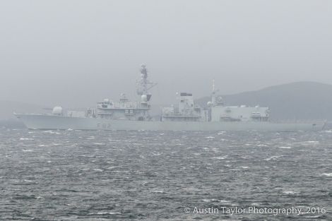 HMS Somerset initially anchored off Gulberwick and Quarff before coming in to Lerwick Harbour at midday on Friday - Photo: Austin Taylor