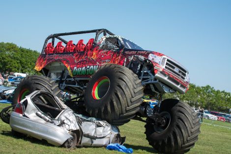 The Red Dragon monster truck: in Shetland this weekend for some car crushing.