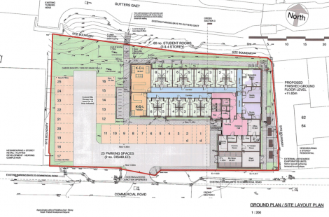 The UHI hostel's ground plan including 25 parking spaces.