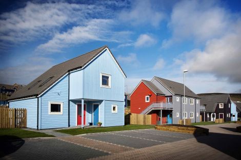 The Grodians scheme, next to the Baptist Church at Quoys, is one of two Richard Gibson Architects schemes to feature in a national exhibition. Photo courtesy of Hjaltland Housing Association