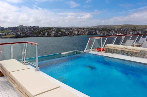 A view of Lerwick from the rooftop swimming pool on board the Viking Sea. Photo: Shetnews/Chris Cope