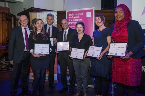 Jen Stout, third from right, was highly commended in the online category of Refugee Festival Scotland's 2016 media awards.