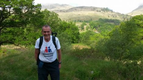 Sandy Peterson earlier this week hiking the West Highland Way along with Kenny Groat to raise funds. Photo courtesy of Disability Shetland