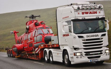 One of the Super Puma helicopters on its way to Lerwick. Photo: Ronnie Robertson