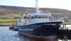 The newly-lengthened Alison Kay at Scalloway in April.