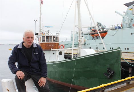 Erkna owner Atle Remoyat Lerwick's Victoria pier on Monday - Photo: Hans J Marter/ShetNews