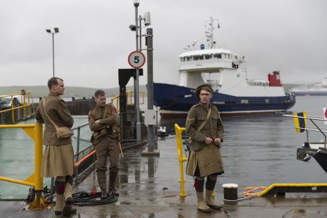 Dressed as First World War soldiers, some boarded the Bressay ferry.